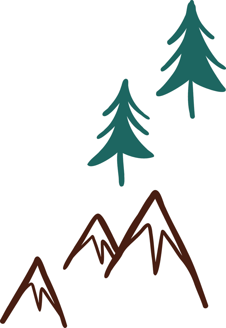Geometric Mountains and Pine Trees Illustration, Transparent Background