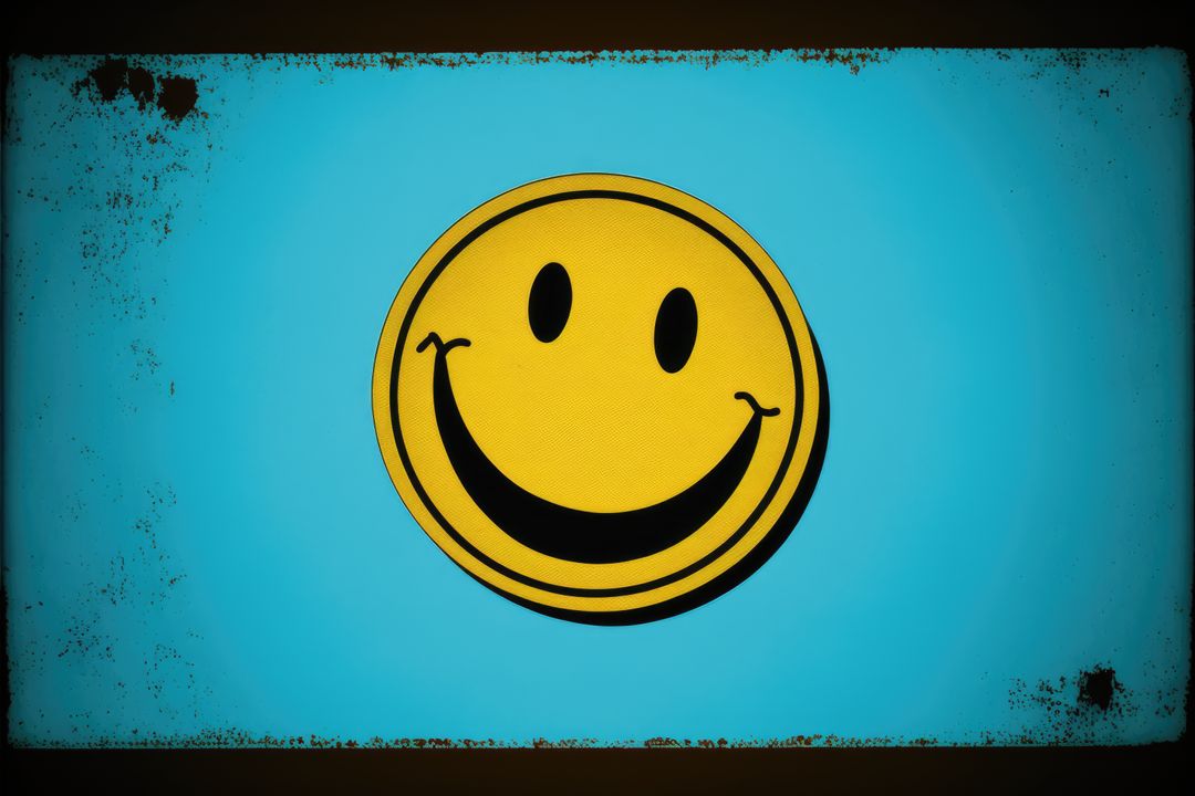 Retro yellow smiley icon on blue background, created using generative ai technology - Free Images, Stock Photos and Pictures on Pikwizard.com
