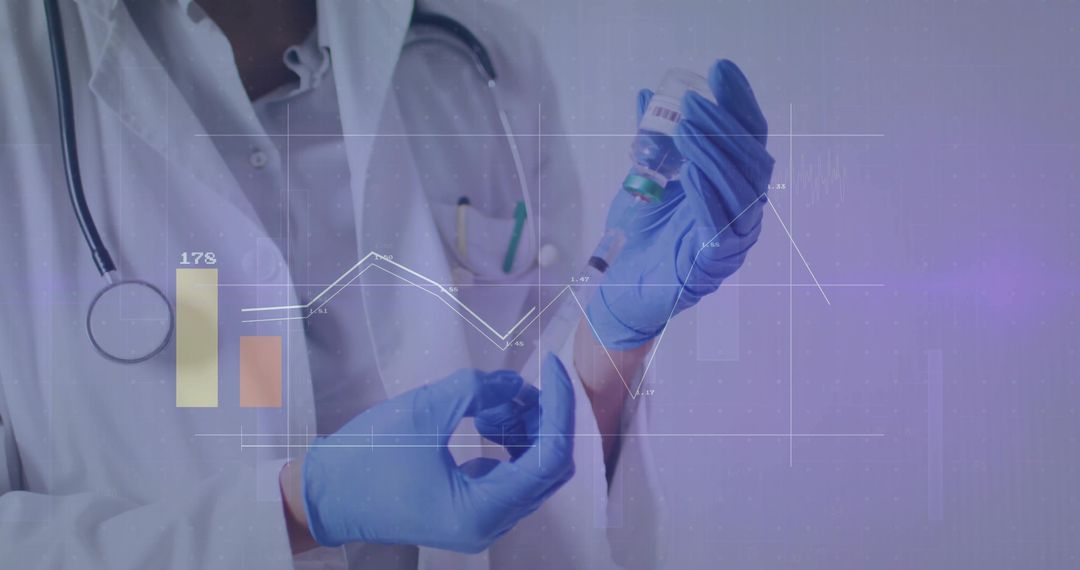 Doctor Preparing Injection with Digital Data Visualization