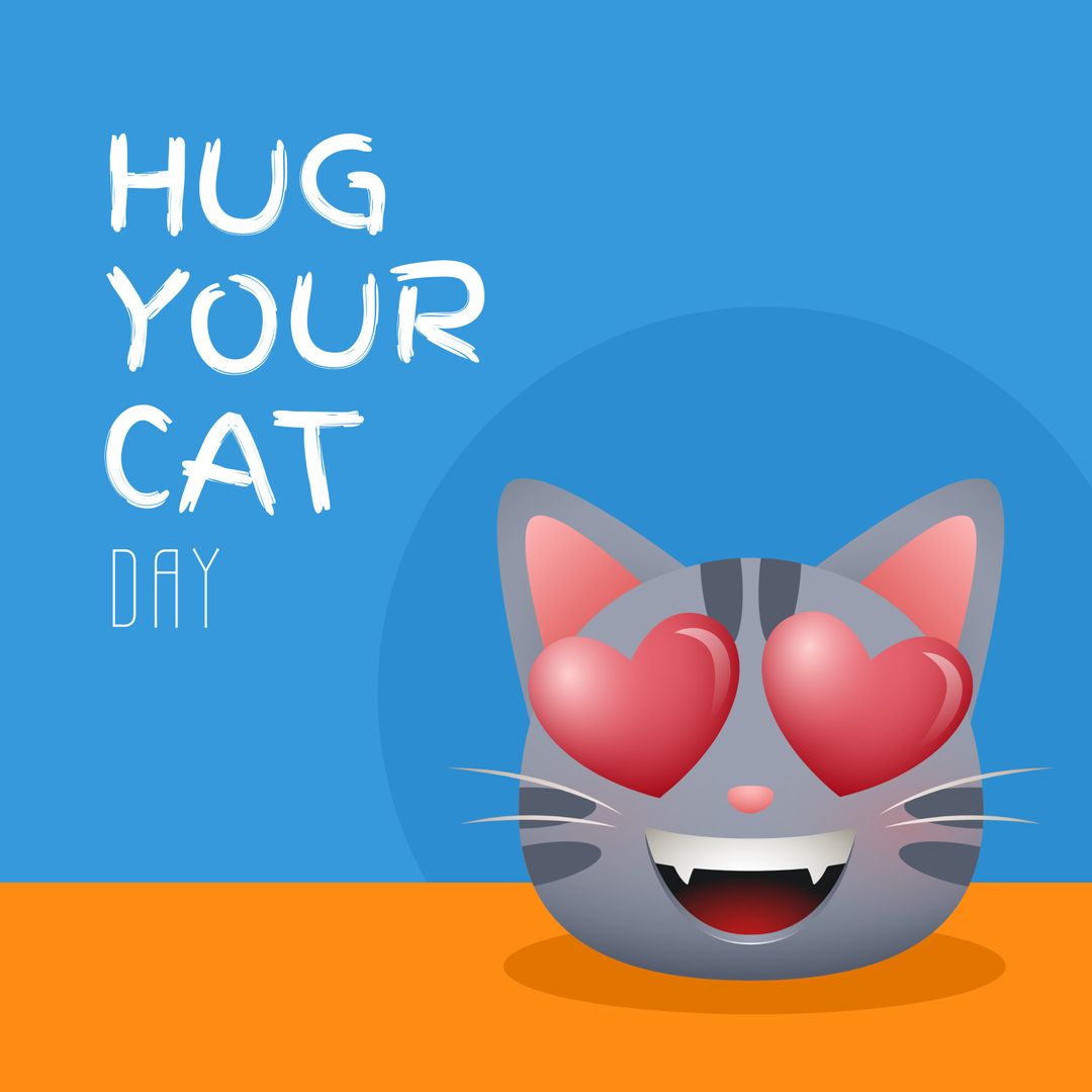 Hug Your Cat Day Celebration Illustration with Heart-Eyed Cat