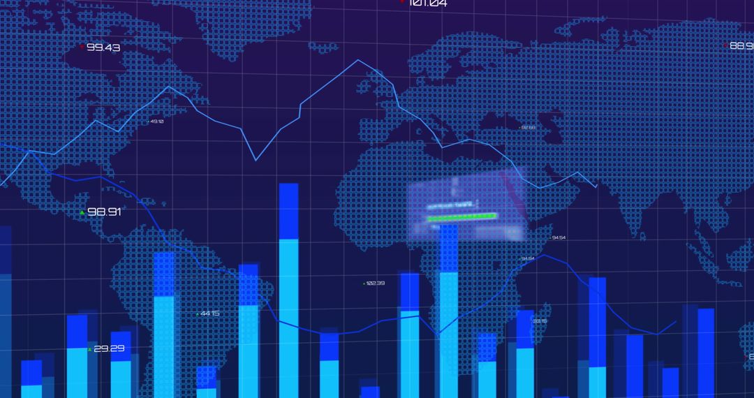 Global Data Trends and Analytics Visualized Over World Map