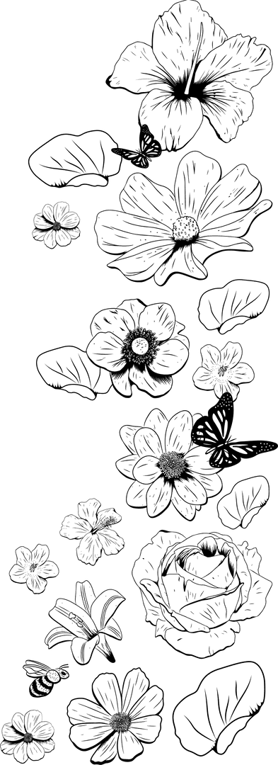 Elegant Hand-Drawn Floral Arrangement on Transparent Background