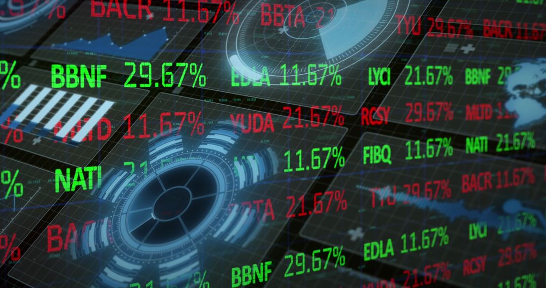 High-Tech Financial Market Interface with Floating Data and Analytics