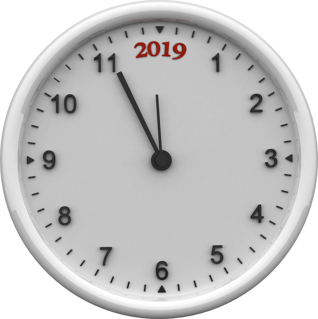 White Clock Striking Five to Midnight 2019 on Transparent Background - Download Free Stock Images Pikwizard.com