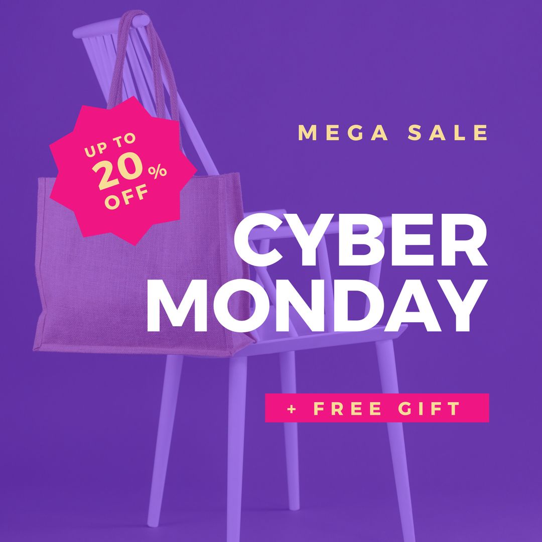 Cyber Monday Mega Sale Advertisement with Shopping Bag
