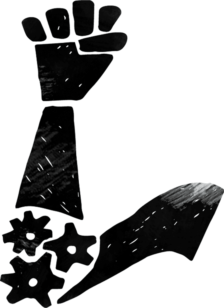 Black Robotic Arm with Cogs on Transparent Background