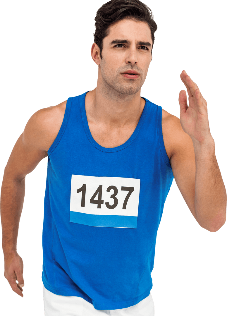Transparent Image of Athletic Runner in Blue Tank Top