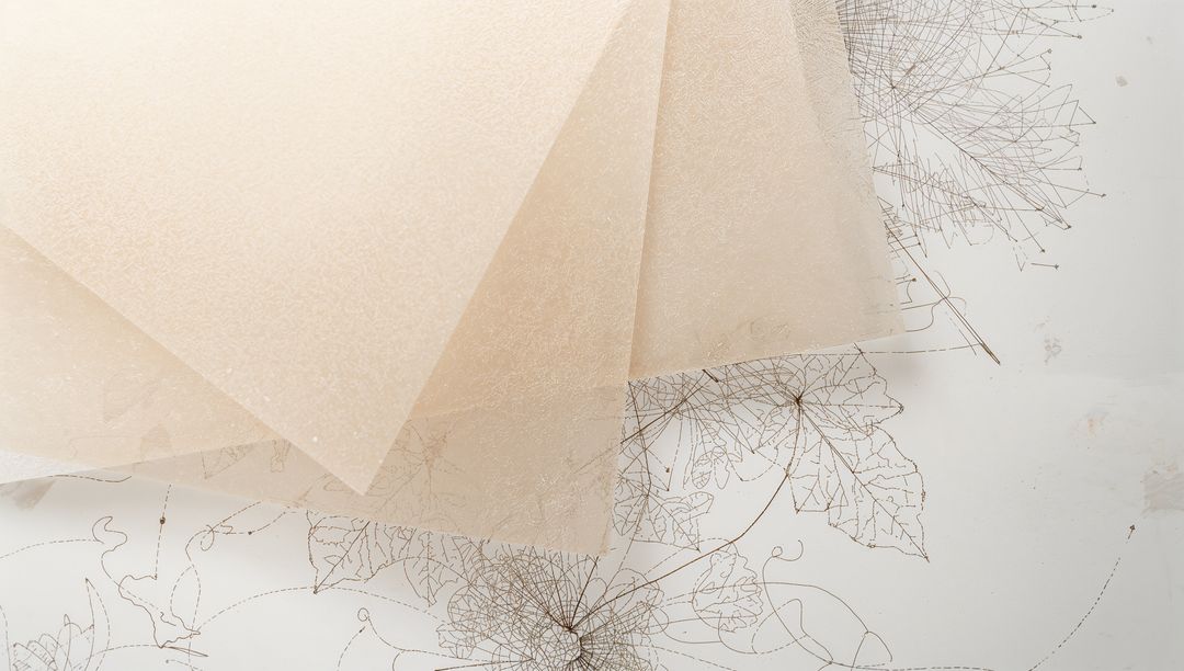 Layering Translucent Beige Vellum with Botanical Line Art and Pearly Texture