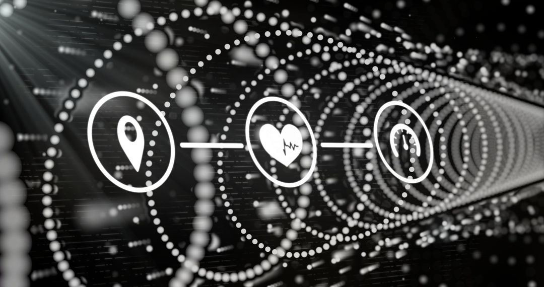 Futuristic Digital Interface with Icons and Dotted Tunnel