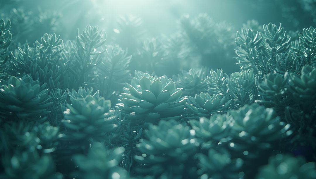 Succulent Rosette Cluster in Teal Morning Sunlight