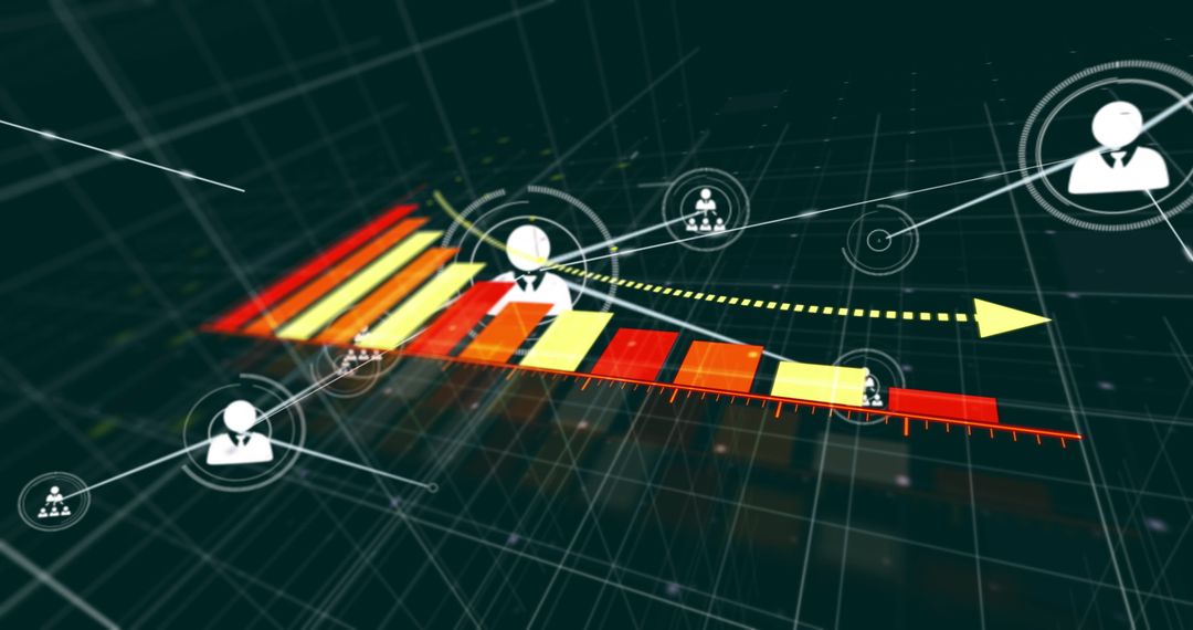 Network bar chart icon representing data pathways and analytics