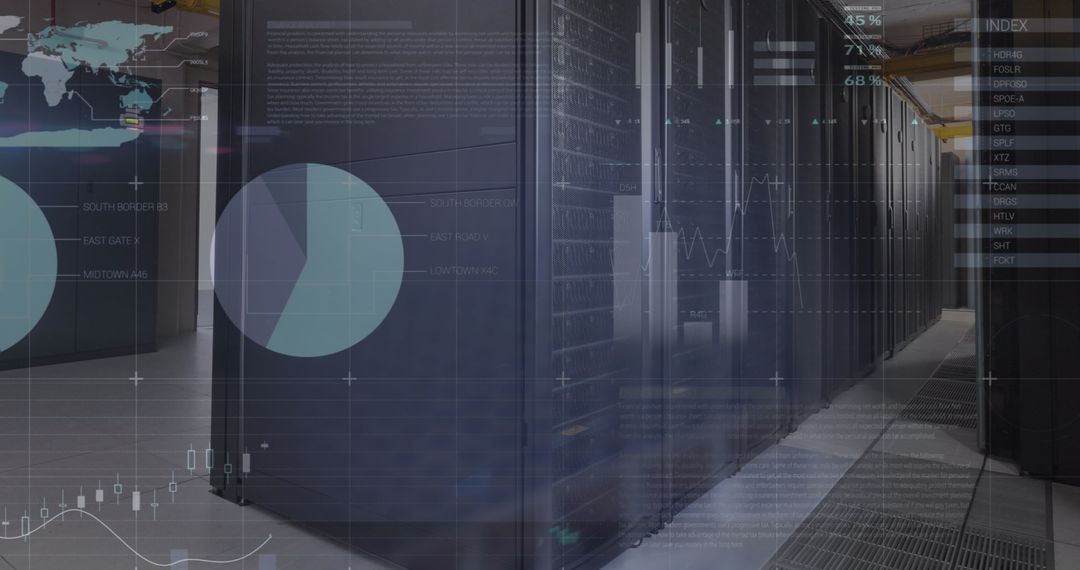 Data Analysis and Storage in Modern Server Room with Digital Interface