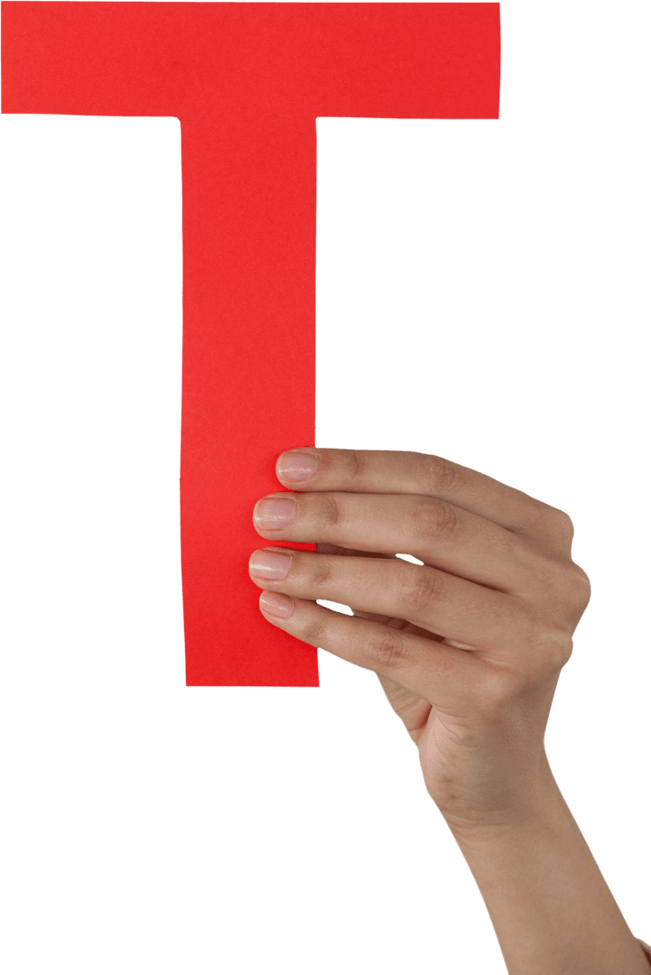 Cropped Hand Holding Large Red Transparent Letter T Cutout