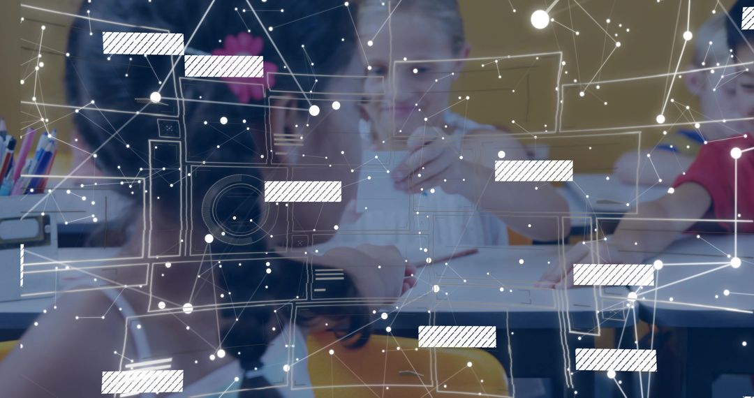 Diverse Children Collaborating with Digital Network Overlay in Classroom