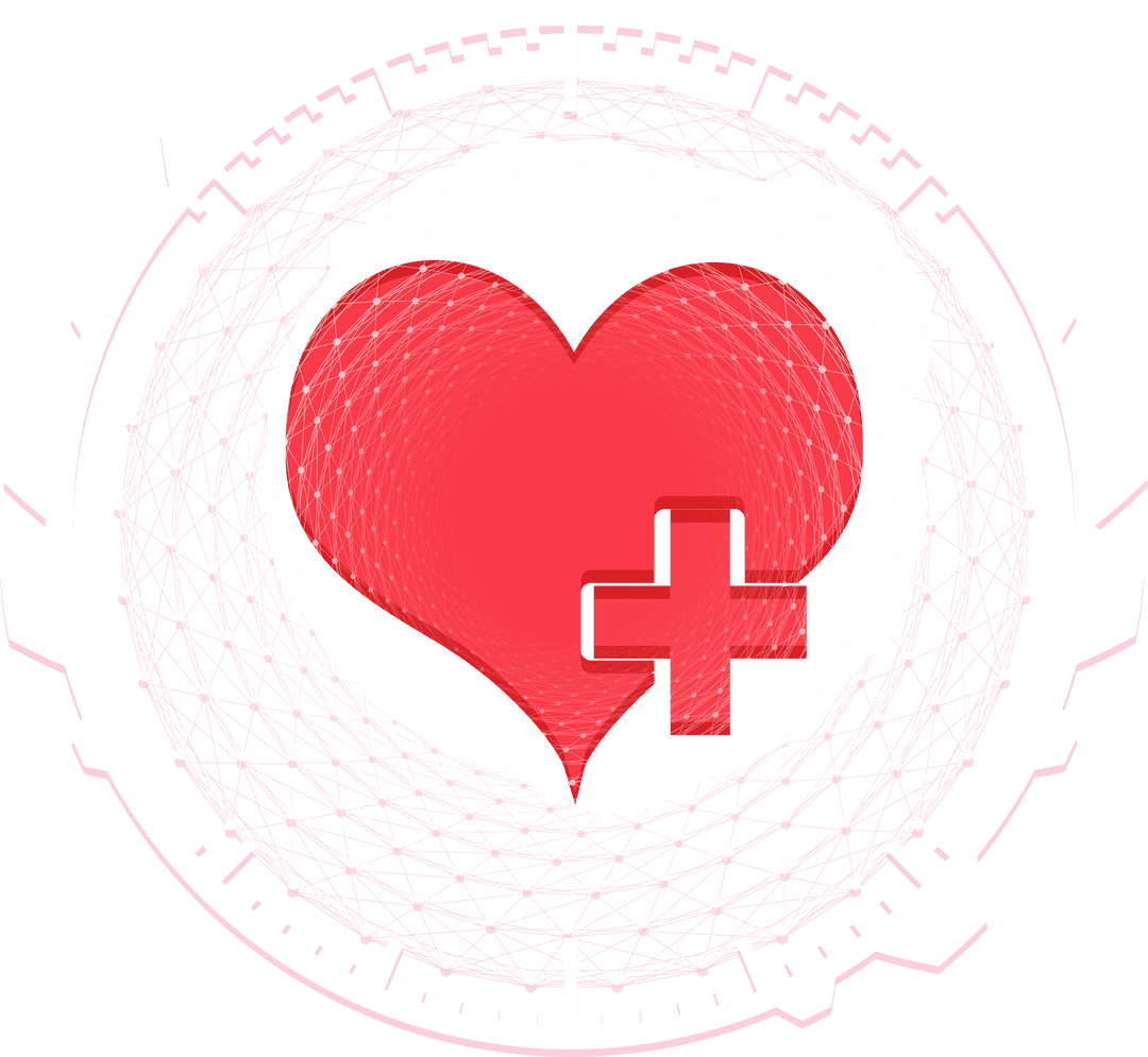 Translucent Heart Icon with Medical Cross and Radial Connections