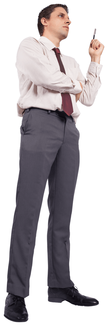 Serious Caucasian Businessman in Contemplative Pose with Transparent Background