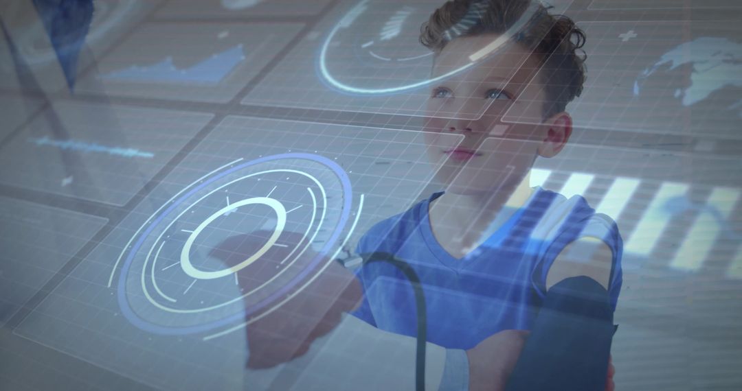 Boy Experiencing Pediatric Checkup with Futuristic Interface