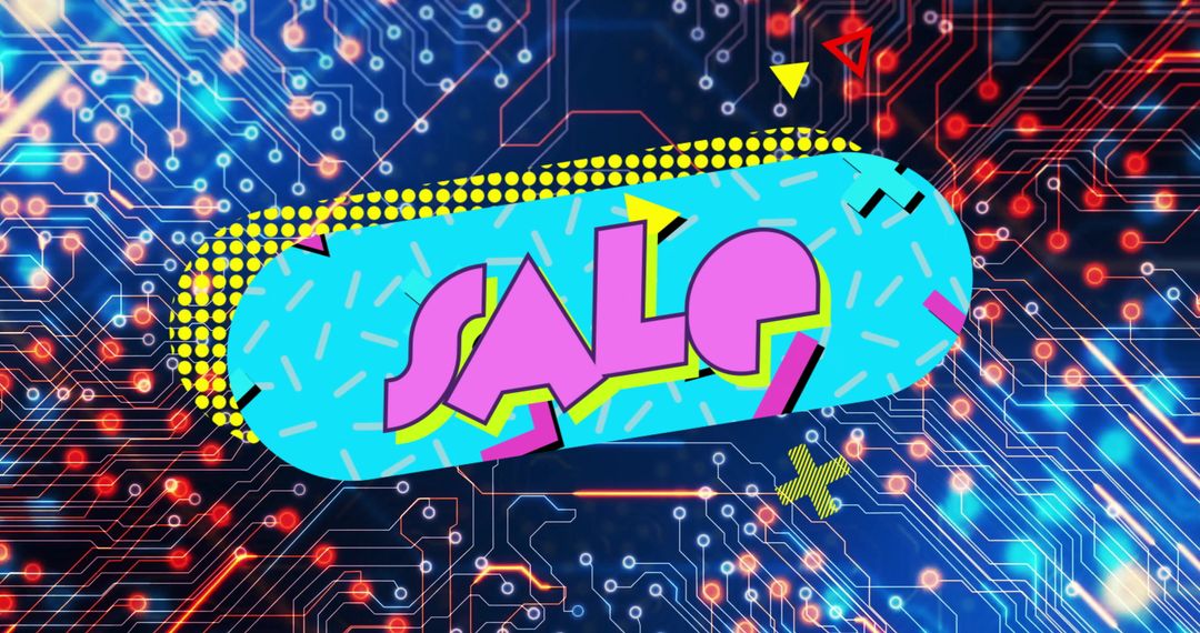 Neon Circuit Sale Banner on Digital Circuit Board
