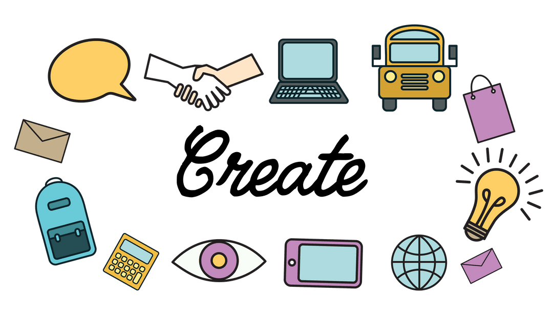 Creative Business Icons on Transparent Background Concept