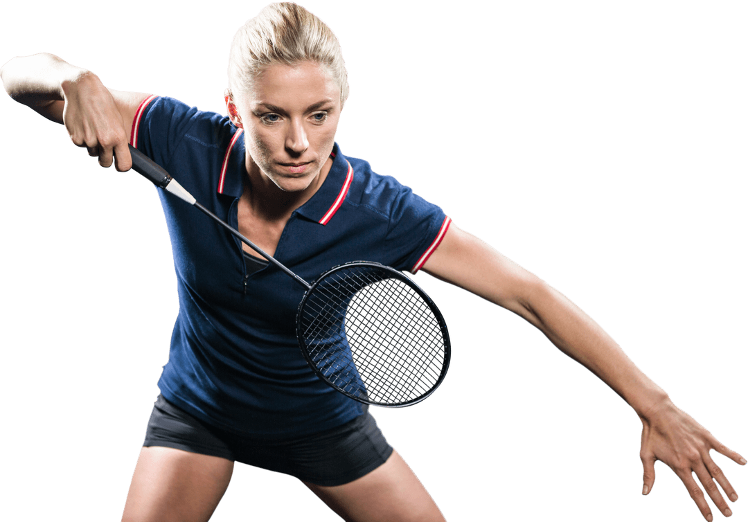 Determined Female Badminton Player in Action, Isolated on Transparent
