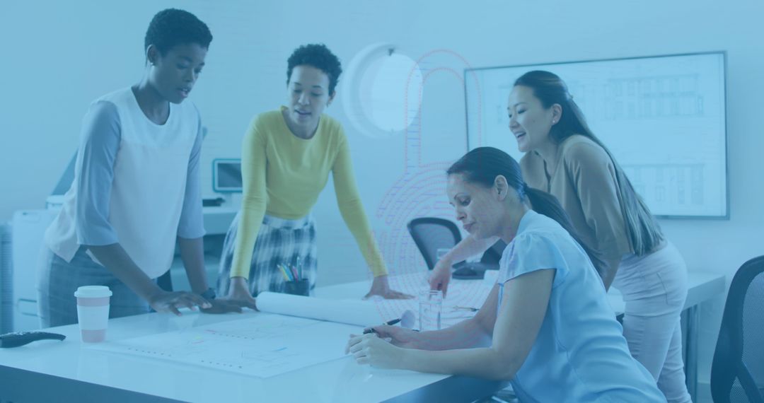 Diverse Business Team Designing Secure Global Strategies with Digital Interface