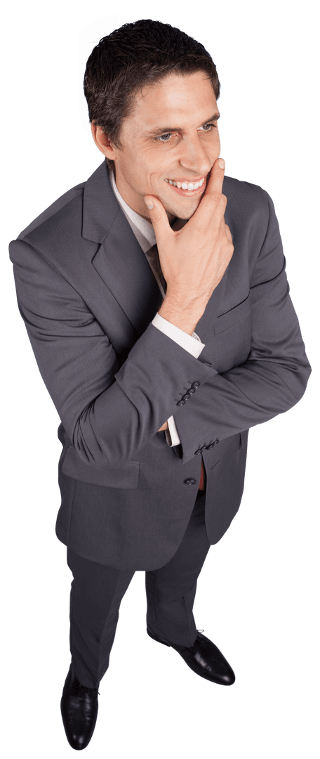 Transparent Thinking Businessman Touching Chin with Confidence