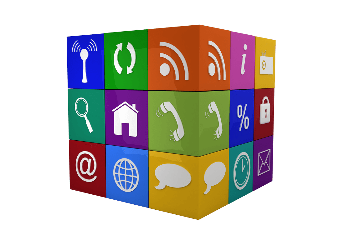 Colorful Communication Cube Symbols on Transparent Background