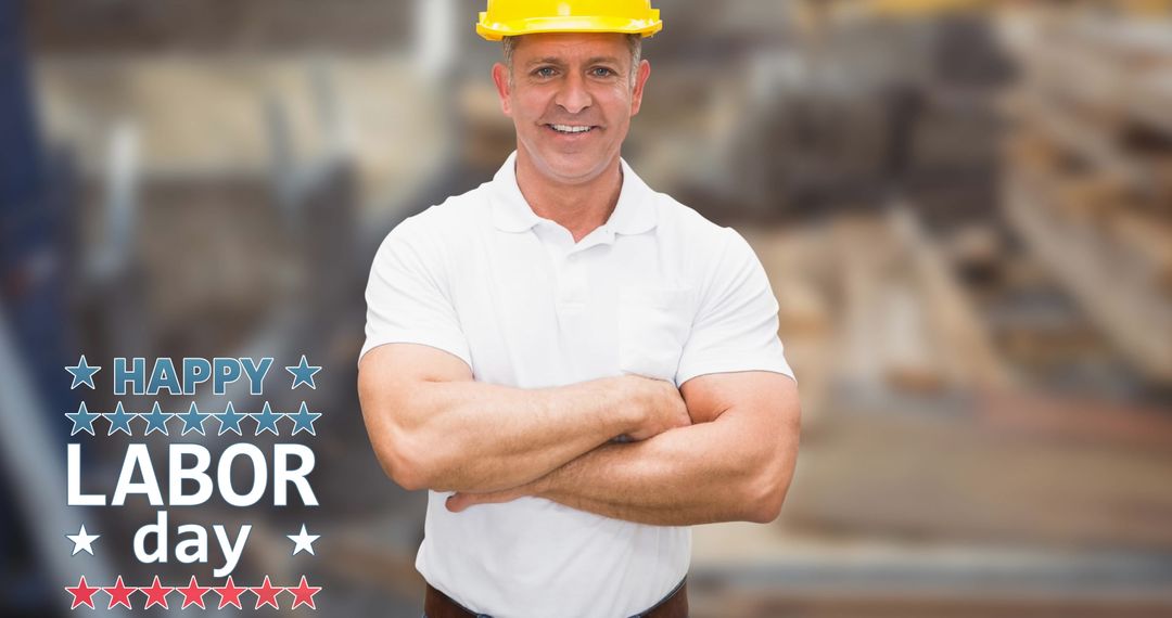 Smiling Construction Worker Celebrating Labor Day