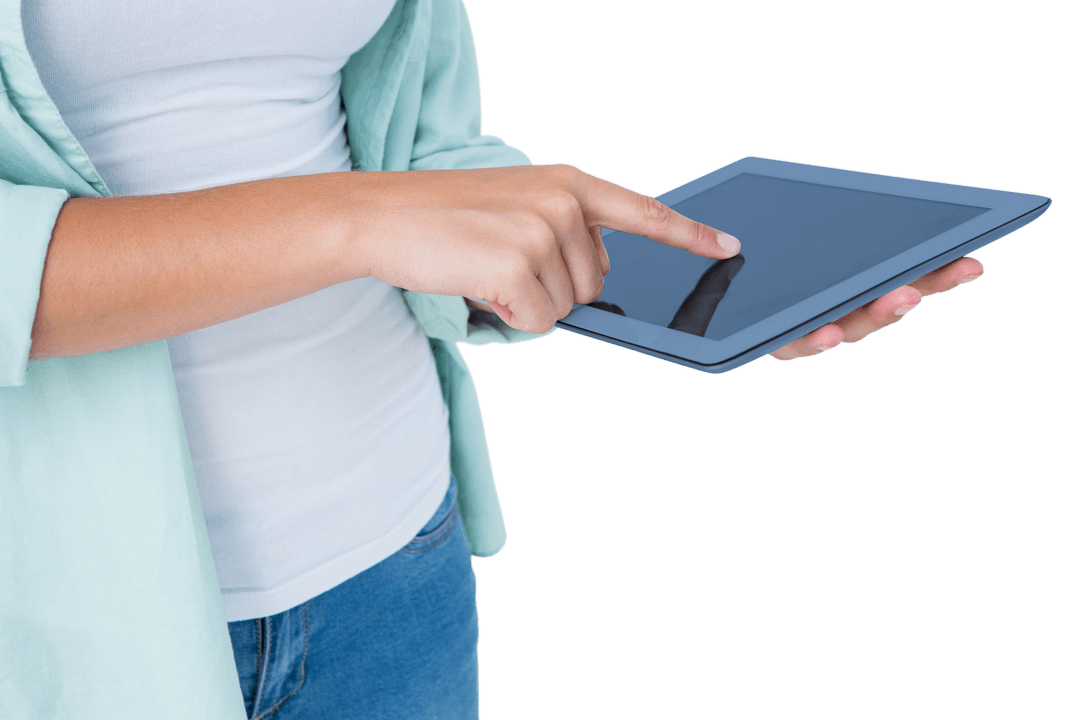 Transparent Female Hand Using Digital Tablet Screen