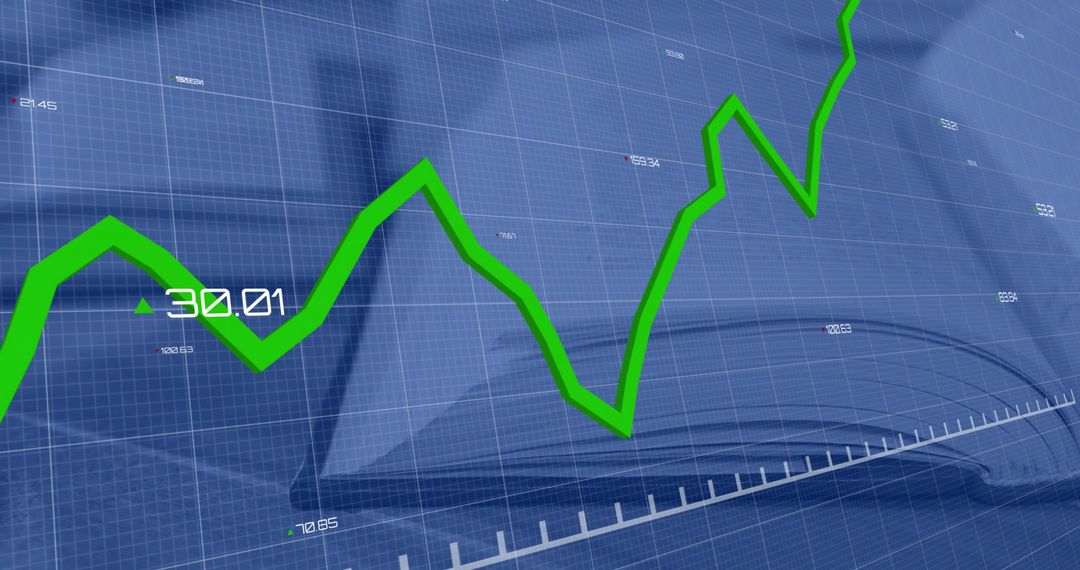 Rising Trend in Financial Analysis Overlaid on Laptop Silhouette