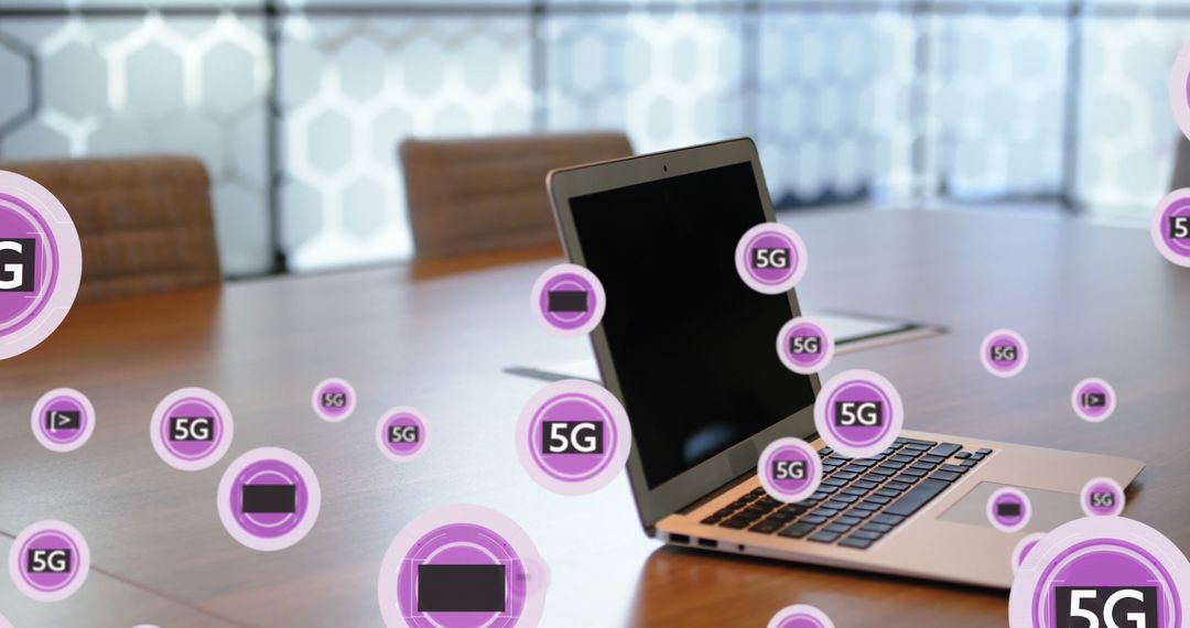 Laptop on Office Table with 5G Network Icons Concept - Free Images, Stock Photos and Pictures on Pikwizard.com