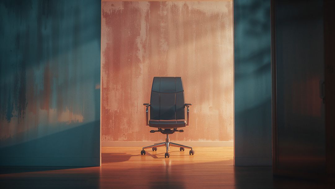 Empty Black Leather Office Chair in Sunlit Minimalist Space