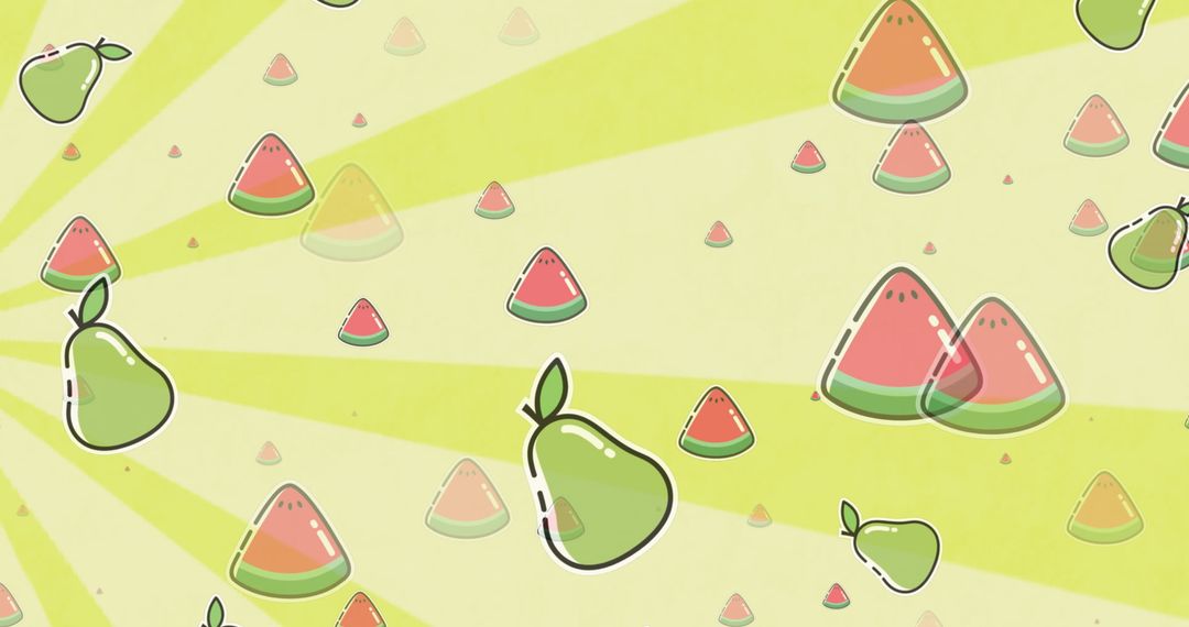 Cute Illustrations of Pear and Watermelon Slices on Bright Striped Background - Free Images, Stock Photos and Pictures on Pikwizard.com