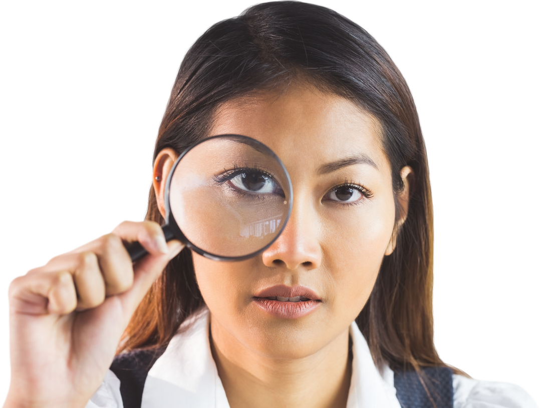 Businesswoman Holding Transparent Magnifying Glass and Looking Confident - Download Free Stock Images Pikwizard.com