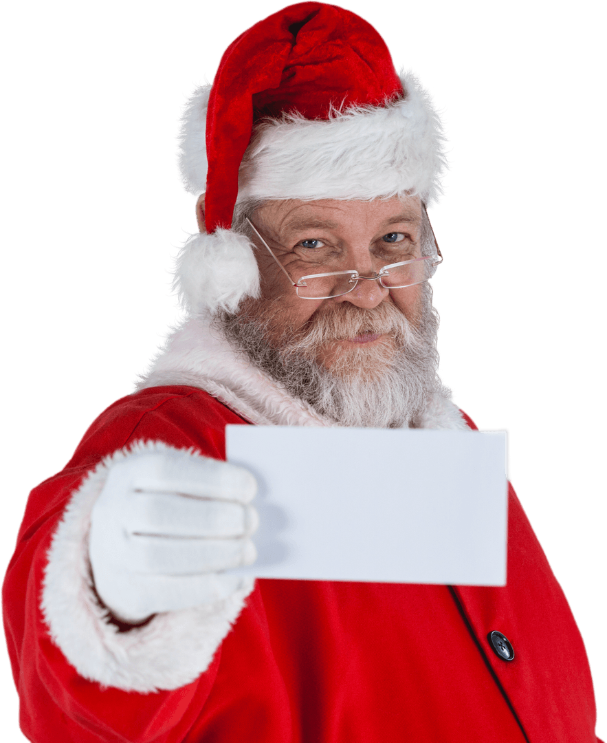 Santa Claus Holding Blank Placard Isolated on Transparent Background