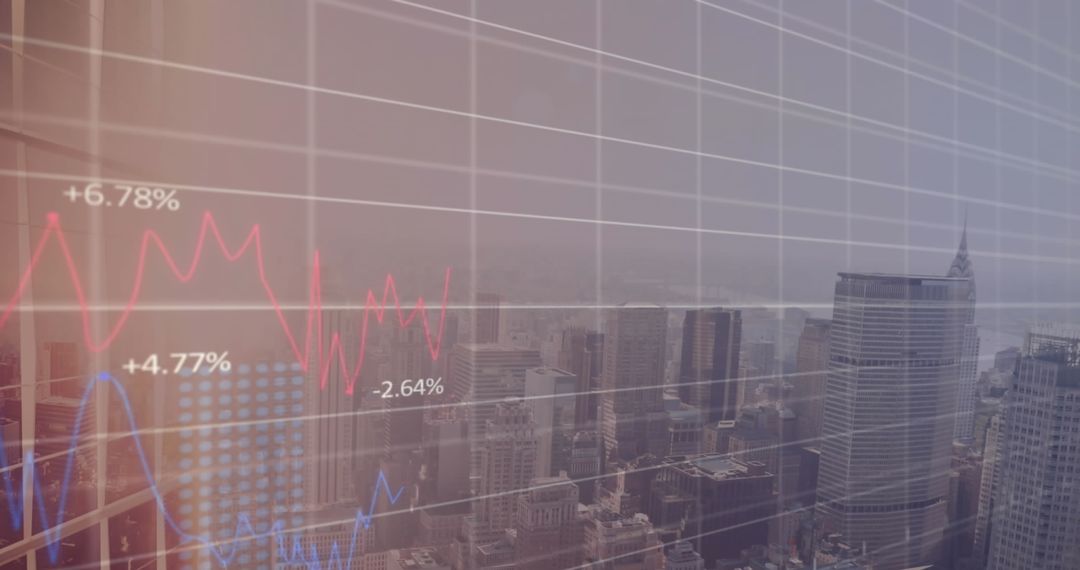 Graph Analysis with Cityscape Background Visualizing Economic Trends