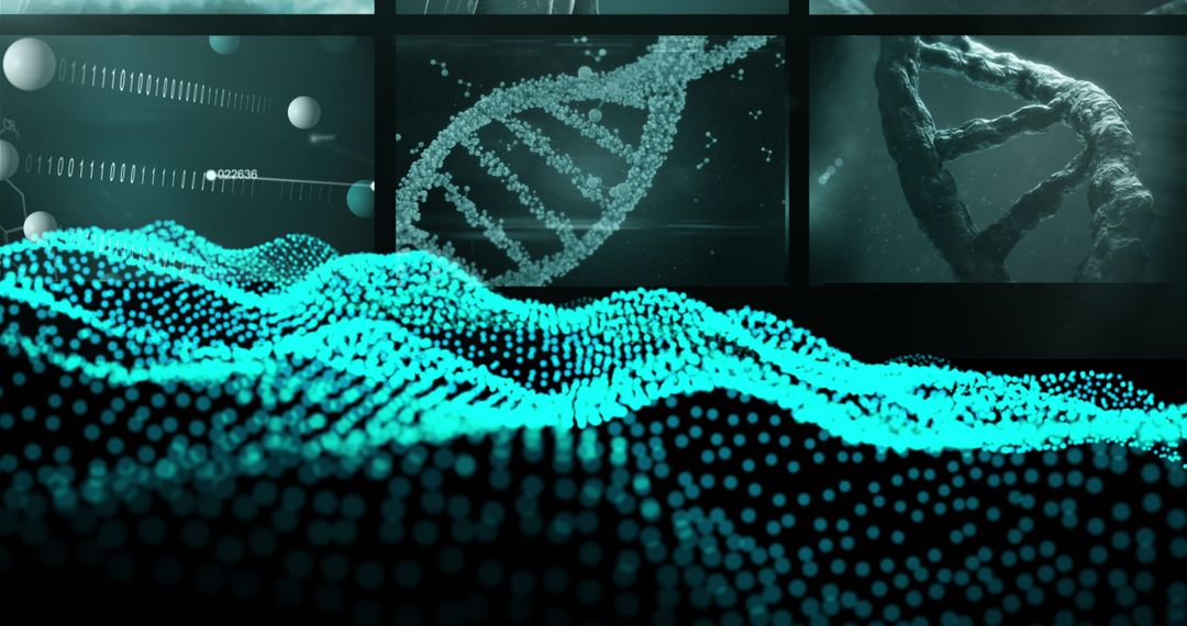 Futuristic DNA Strand and Data Wave Visualization
