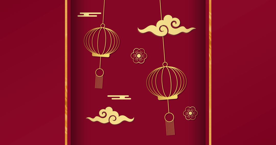 Elegant Lunar New Year Lanterns on Red Background
