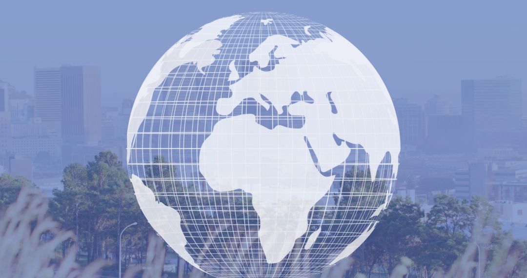 Digital Globe Over City Skyline Representing Global Business Network