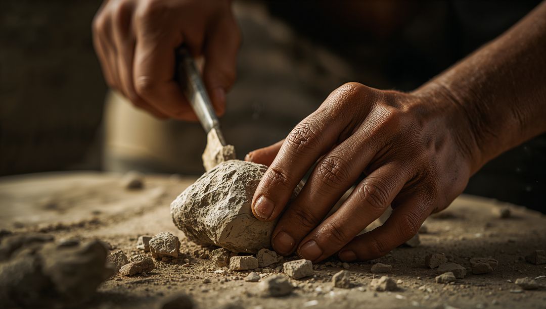 Hands Crafting Stone with Chisel in Artisan Workshop Creating Unique Piece