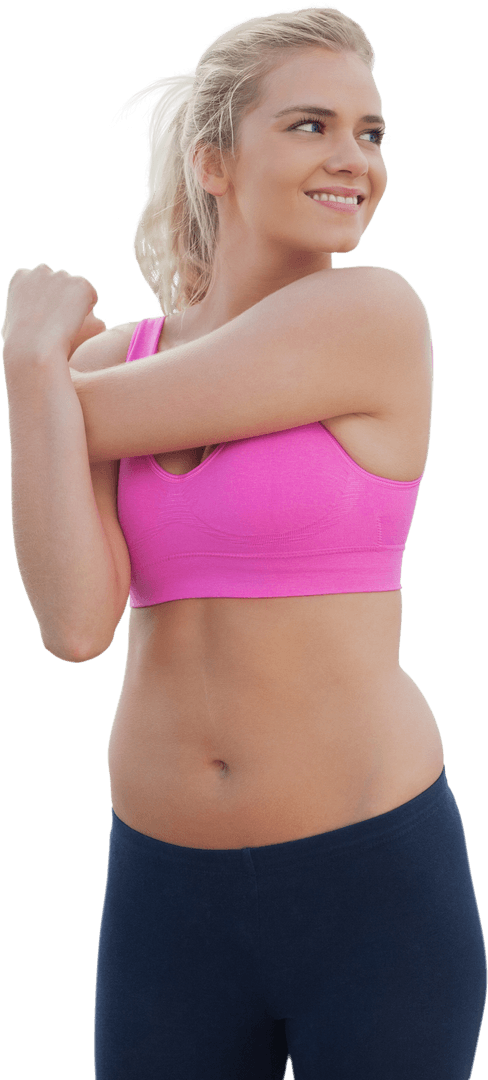 Smiling Woman in Fitness Attire on Transparent Background
