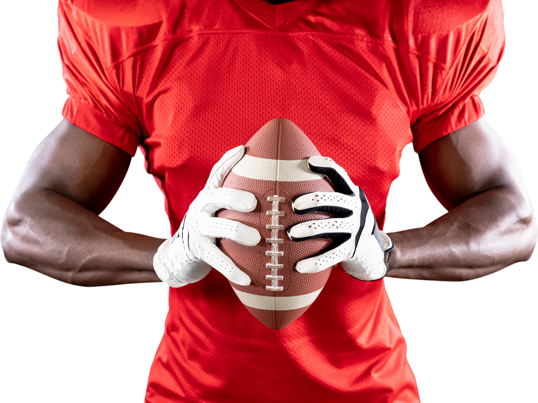 Transparent Mid Section African American Male Football Player Holding Ball in Red Team Uniform - Download Free Stock Images Pikwizard.com