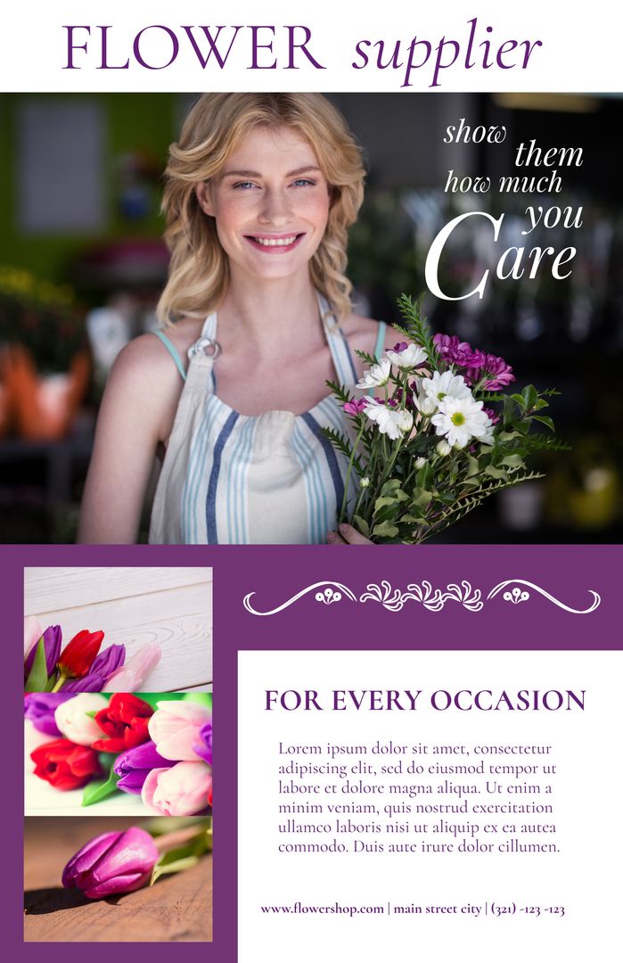 Joyful Woman Holding Fresh Flower Bouquet in Flower Shop Advertisement Template - Download Free Stock Templates Pikwizard.com