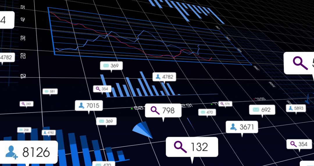 Futuristic Data Analytics Display with Interactive Graphs and Charts