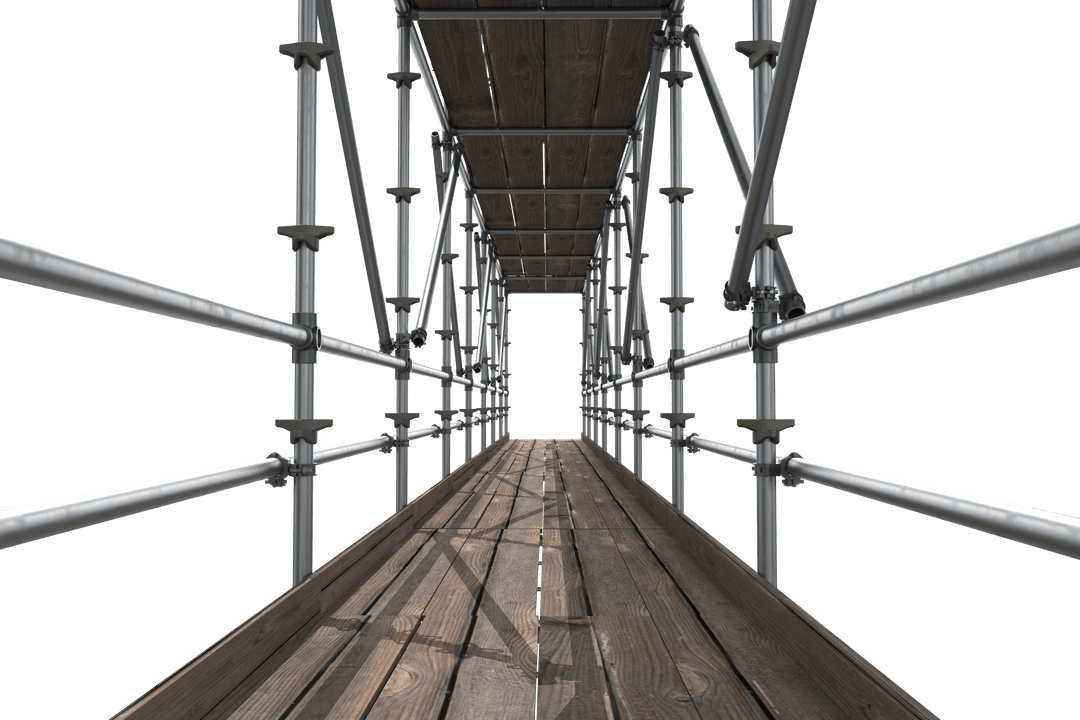 Transparent Industrial Construction Scaffolding with Wooden Platform