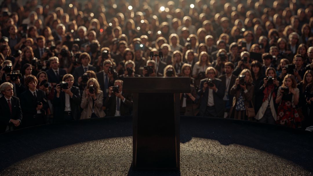 Empty podium with press release gallery ready for major announcement