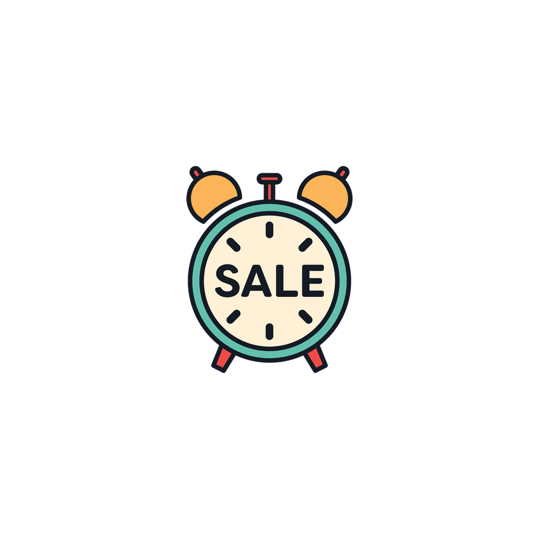 Transparent Clock Icon with Sale Text for Promotions