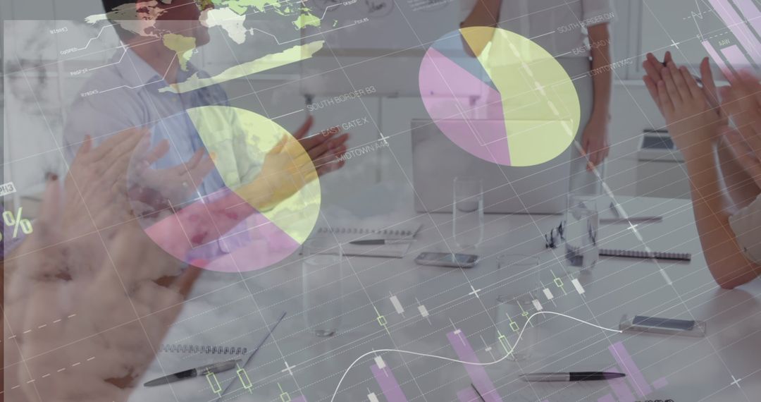 Global Business Meeting with Data Projections and Analytics