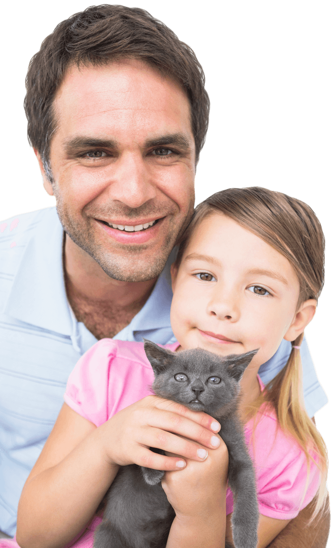 Transparent Background Smiling Father Daughter Holding Cat
