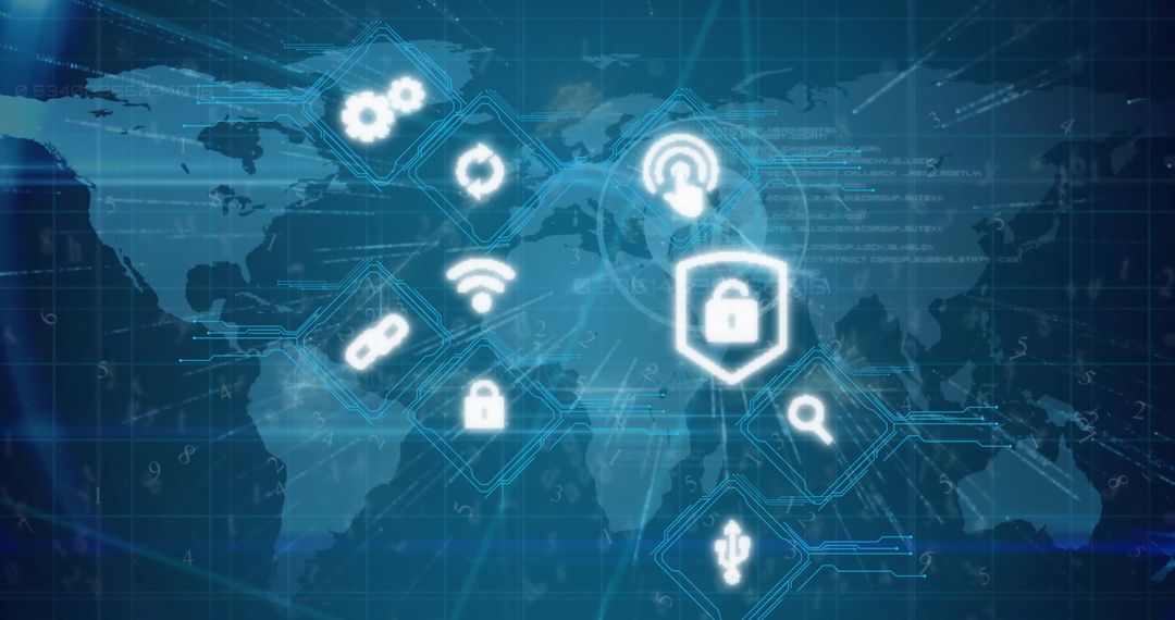 Global technology icons over world map for networking concept